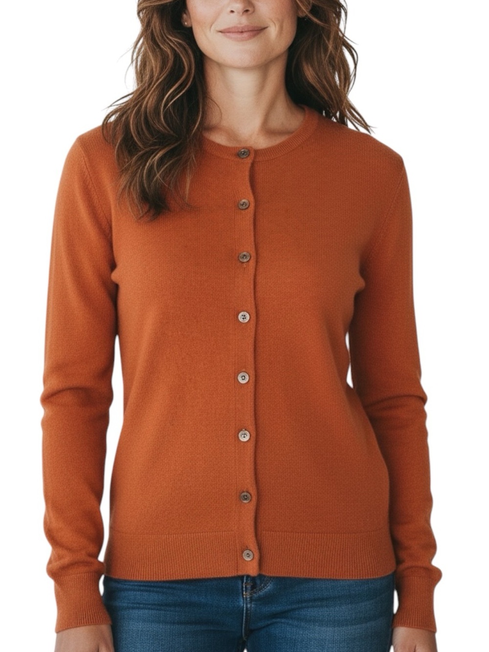 LORD & TAYLOR Vintage Two-Ply Cashmere Cardigan Sweater in Burnt Orange Size M